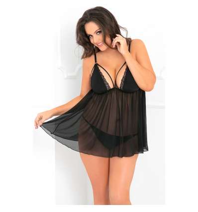 2pc micro manage chemise set negro con tanga