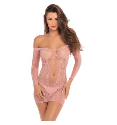 Demure long sleeve mini vestido - rosa