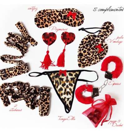 Kit leopardo rojo bondage (8 piezas)