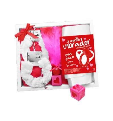 Kit erótico plumero/anillo vibrador (blanco/rojo)