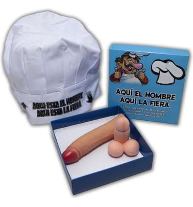 Caja gorro cocinero blanco aqui el hombre aqui la fiera