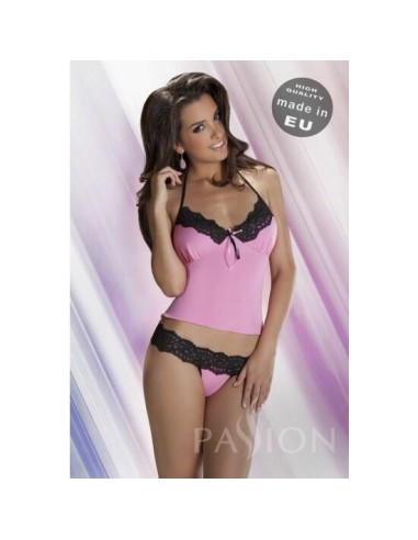 Conjunto sexy erotico de top y tanga con encaje rosa