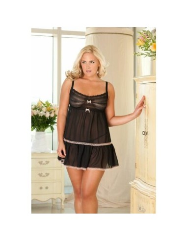 Babydoll sexy negro con lazos rosas negro