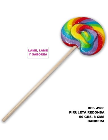 Piruleta redonda 50 gr. y 8 cmcon la bandera lgbt (lame, lame y saborea)