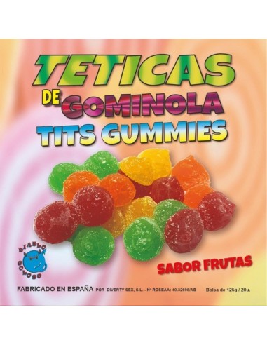 Caja de gominola de tetas azucar sabor frutas 6 colores y sabores made is spain