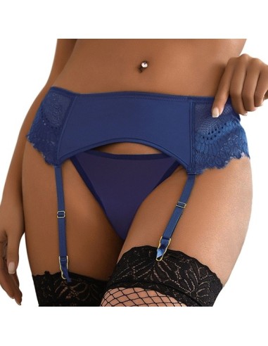 Braguitas liguero de cintura alta elástica sexy de encaje azul